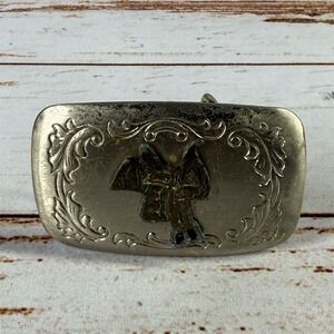 Vintage Western Floral Engraved Silver Tone Saddle Belt Buckle USA Made Men's